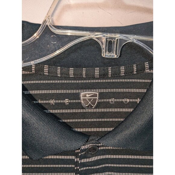 Nike Golf Polo Shirt Mens Large Black White Striped Short Sleeve Dri Fit - Picture 3 of 6